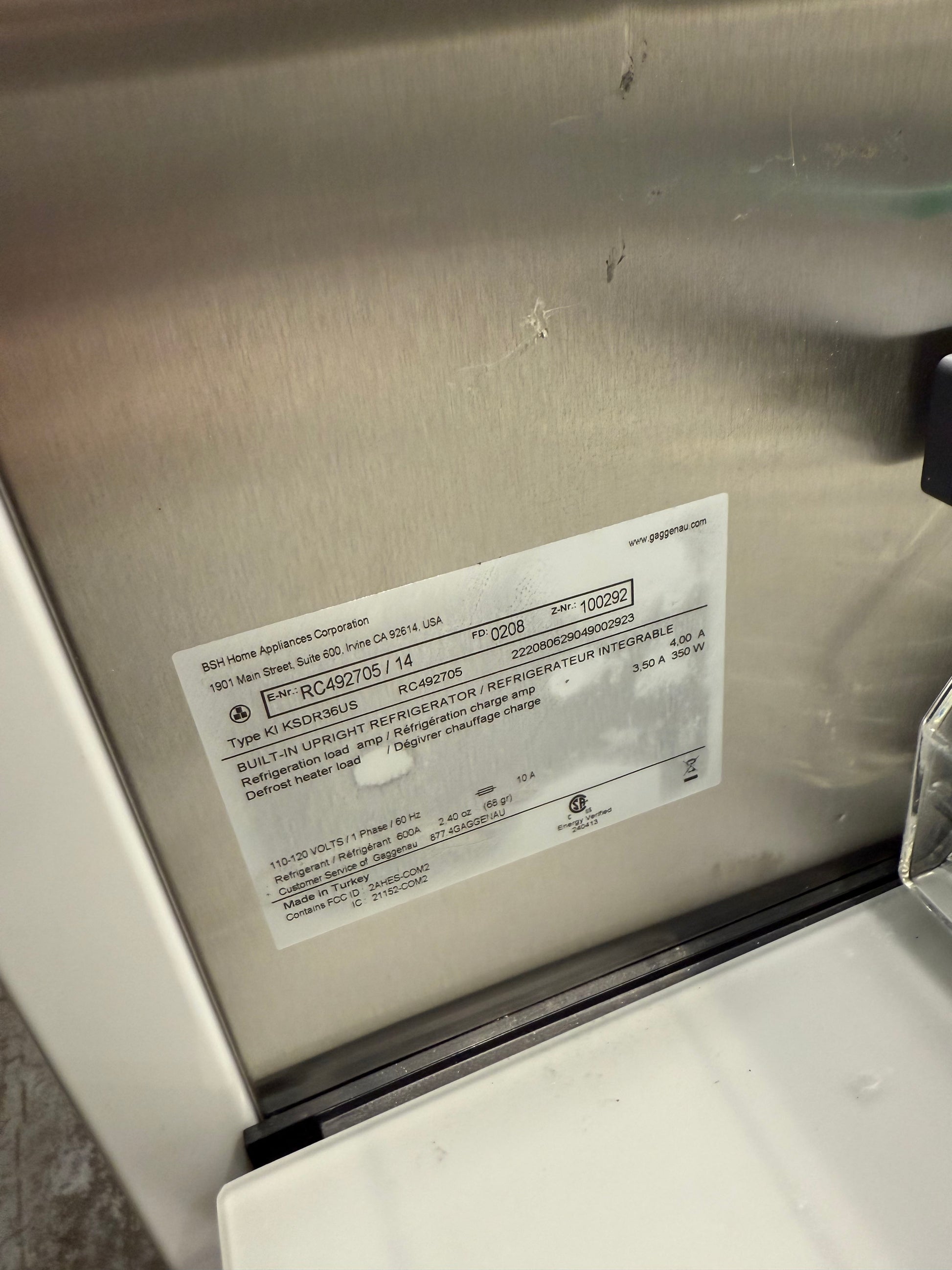 Gaggenau RC492705 36" Panel Ready Smart All Refrigerator Column, 2022, Right-Hinged, Pre-Owned