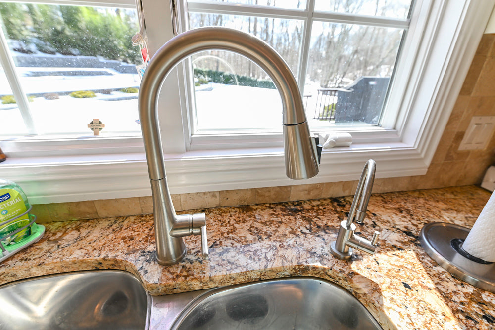 Traditional Light Cream Kitchen with Island, Granite Countertops and Appliances