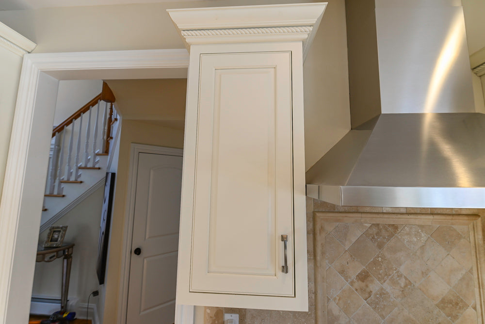 Traditional Light Cream Kitchen with Island, Granite Countertops and Appliances