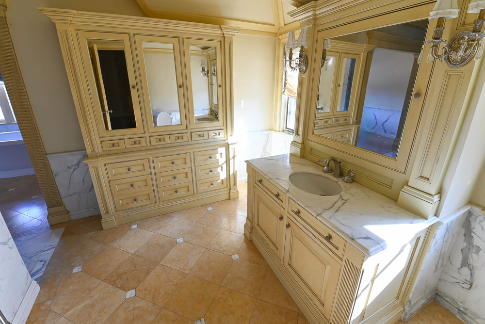 Christopher Peacock Light Yellow Traditional Single Bathroom Vanity Suite with Linen Armoire