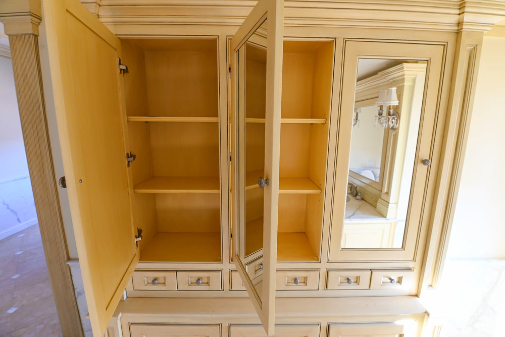 Christopher Peacock Light Yellow Traditional Single Bathroom Vanity Suite with Linen Armoire