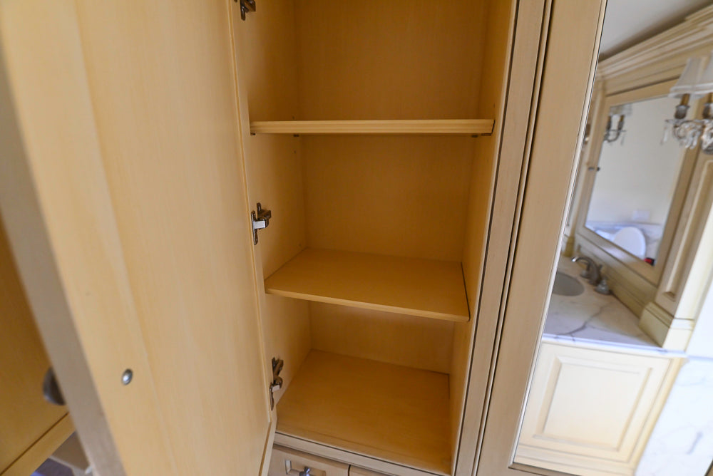 Christopher Peacock Light Yellow Traditional Single Bathroom Vanity Suite with Linen Armoire