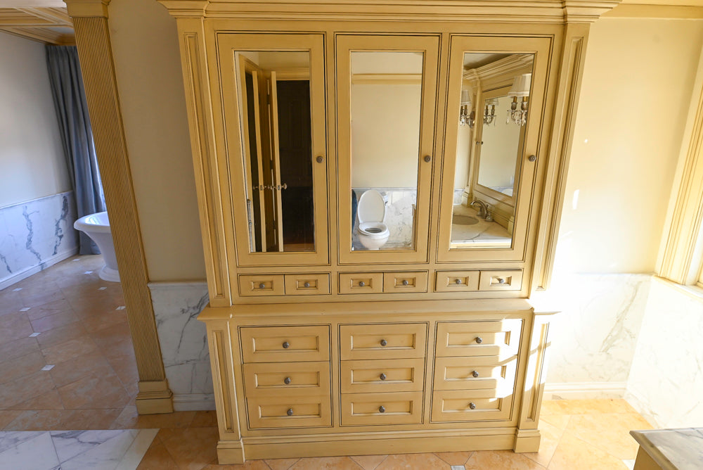 Christopher Peacock Light Yellow Traditional Single Bathroom Vanity Suite with Linen Armoire