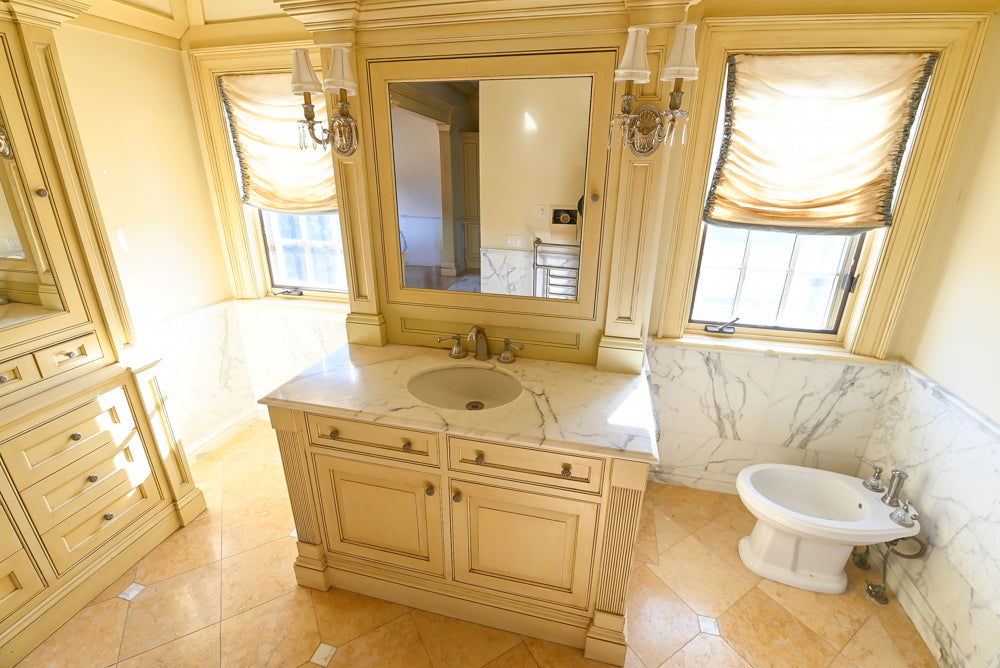 Christopher Peacock Light Yellow Traditional Single Bathroom Vanity Suite with Linen Armoire