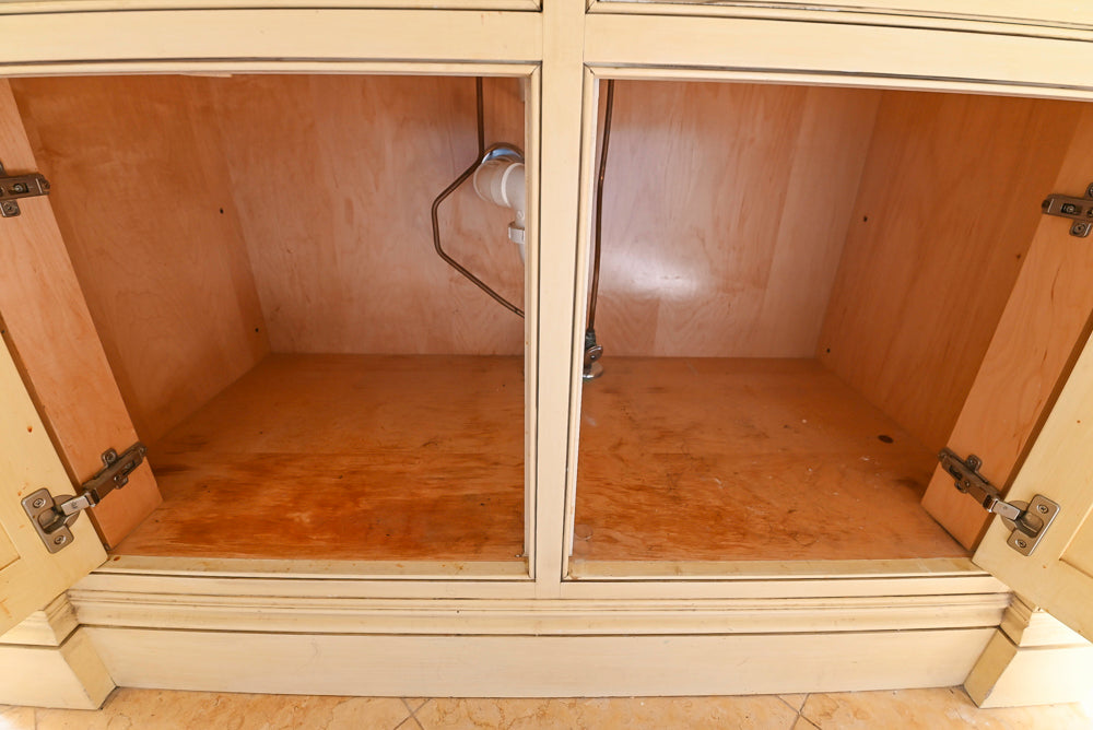 Christopher Peacock Light Yellow Traditional Single Bathroom Vanity Suite with Linen Armoire