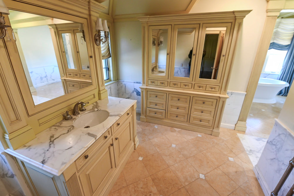 Christopher Peacock Light Yellow Traditional Single Bathroom Vanity Suite with Linen Armoire