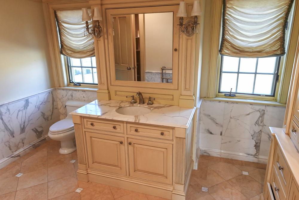 Christopher Peacock Light Yellow Traditional Single Bathroom Vanity Suite with Linen Armoire