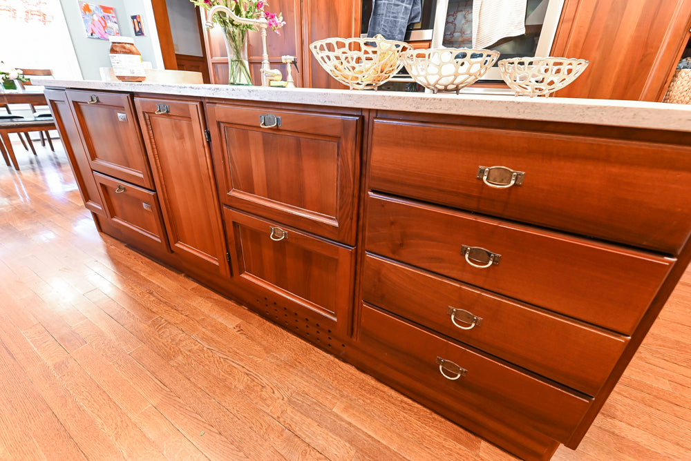 Transitional Wooden Kitchen with Island, Stone Countertops and Miele Appliances