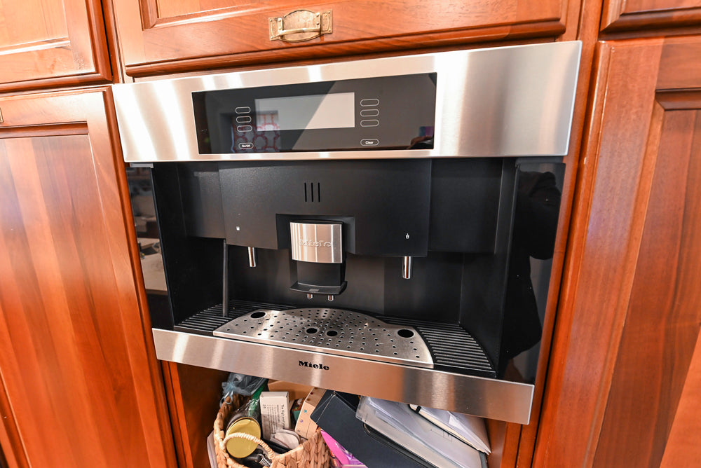 Custom Transitional Wooden Kitchen with Island, Stone Countertops and Miele Appliances