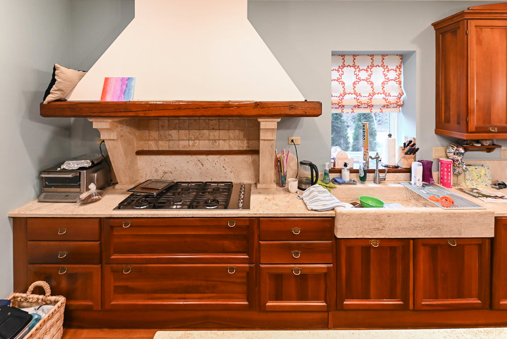 Transitional Wooden Kitchen with Island, Stone Countertops and Miele Appliances