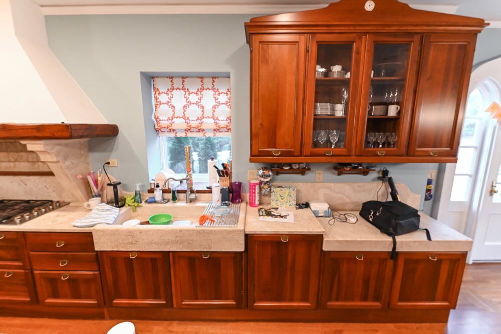 Transitional Wooden Kitchen with Island, Stone Countertops and Miele Appliances