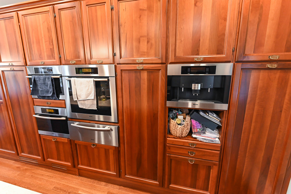 Custom Transitional Wooden Kitchen with Island, Stone Countertops and Miele Appliances