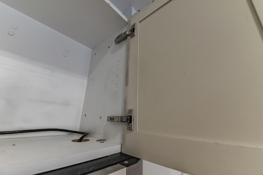 Imperia White Transitional Kitchen with Dark Grey Island, Marble & Stone Counters and Appliances