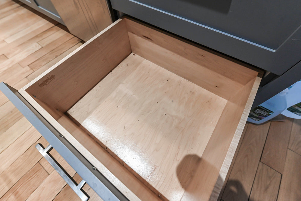 Imperia White Transitional Kitchen with Dark Grey Island, Marble & Stone Counters and Appliances