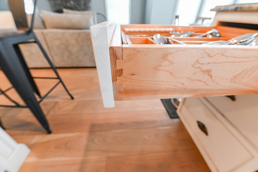 Omega Traditional Light Cream Kitchen with Island, Desk Area and Sub-Zero & Wolf Range