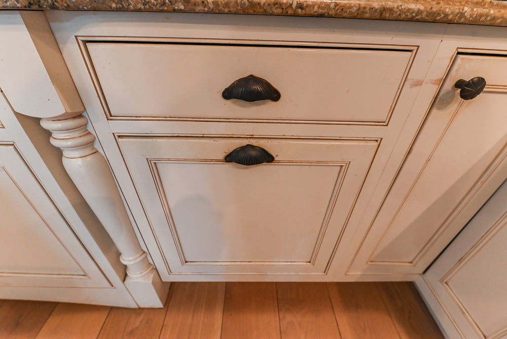 Omega Traditional Light Cream Kitchen with Island, Desk Area and Sub-Zero & Wolf Range