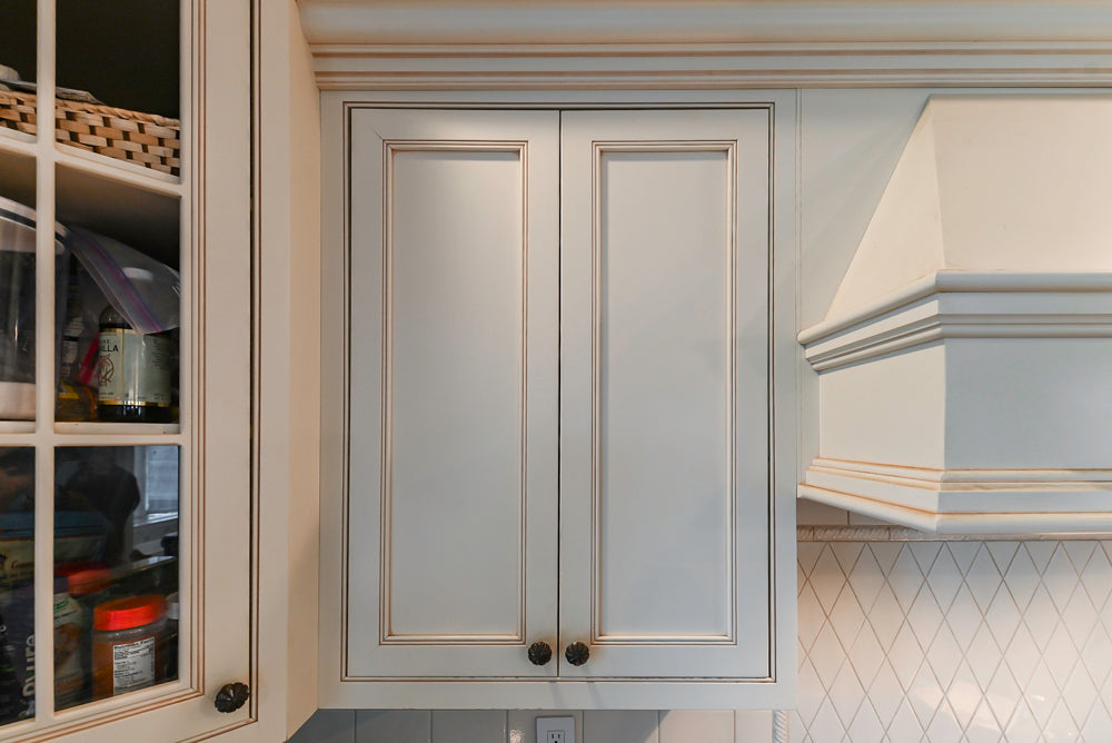 Omega Traditional Light Cream Kitchen with Island, Desk Area and Sub-Zero & Wolf Range