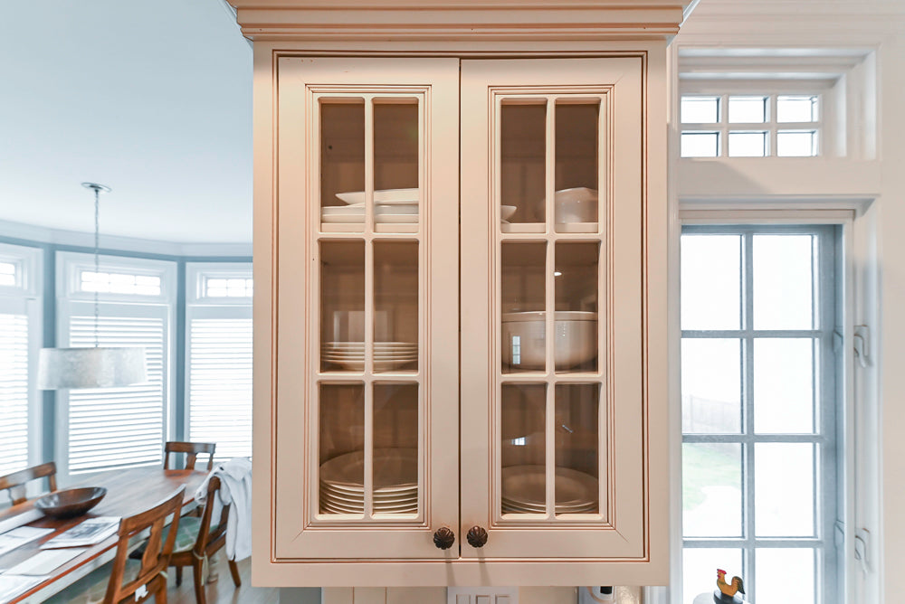 Omega Traditional Light Cream Kitchen with Island, Desk Area and Sub-Zero & Wolf Range