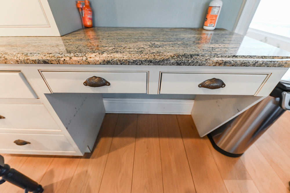 Omega Traditional Light Cream Kitchen with Island, Desk Area and Sub-Zero & Wolf Range