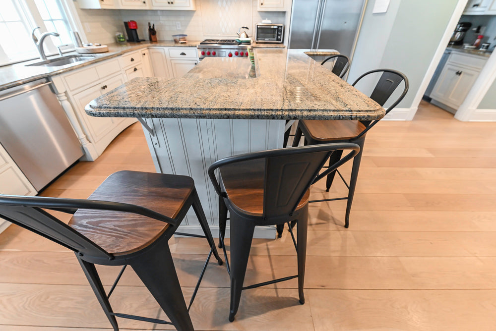 Omega Traditional Light Cream Kitchen with Island, Desk Area and Sub-Zero & Wolf Range