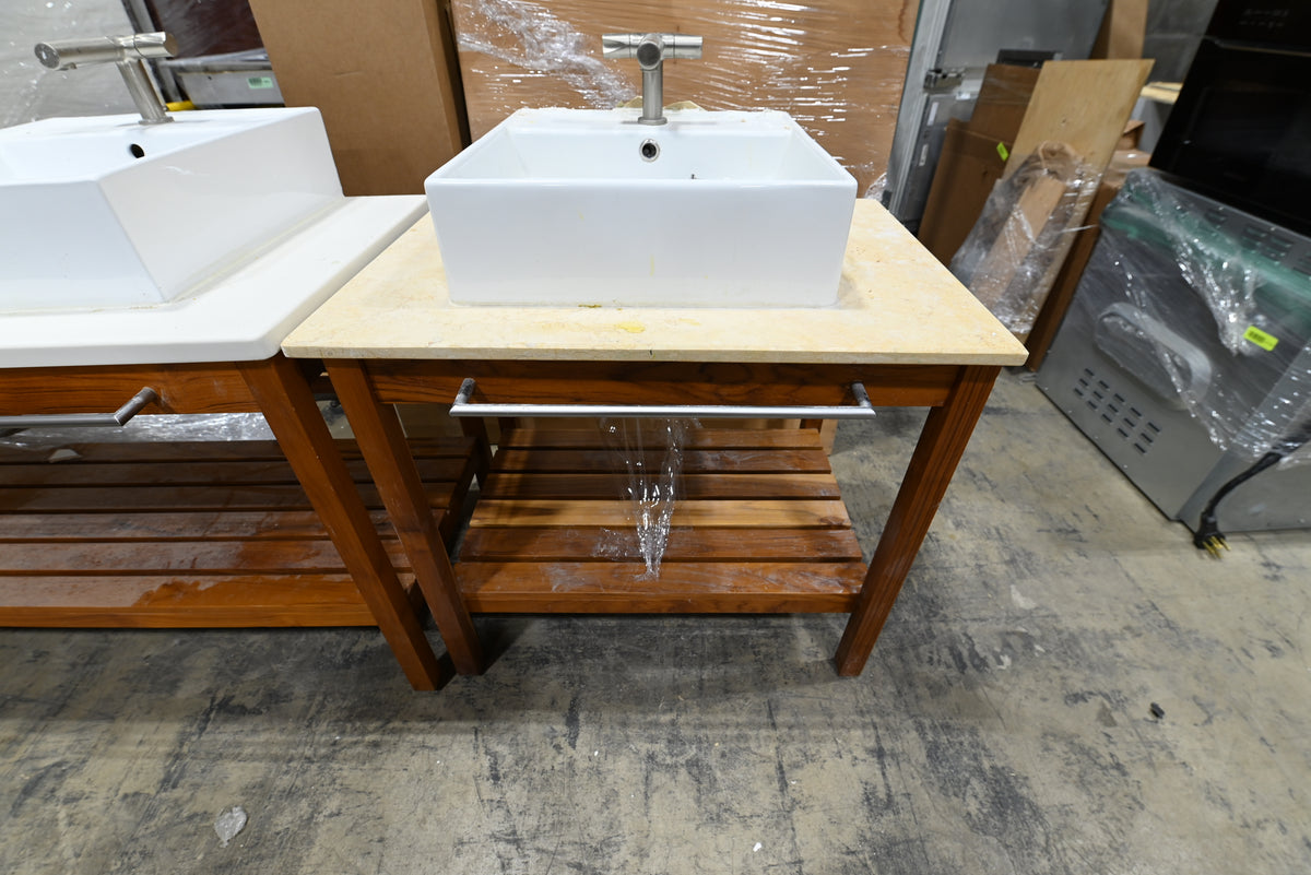 Modern 30" Wooden Single Vanity with Stone Top, White Top Mount Sink and Faucet