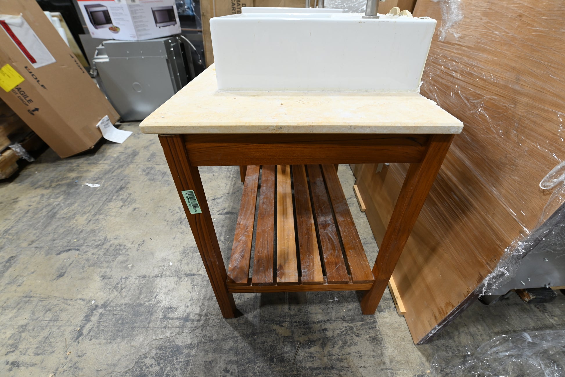 Modern 30" Wooden Single Vanity with Stone Top, White Top Mount Sink and Faucet