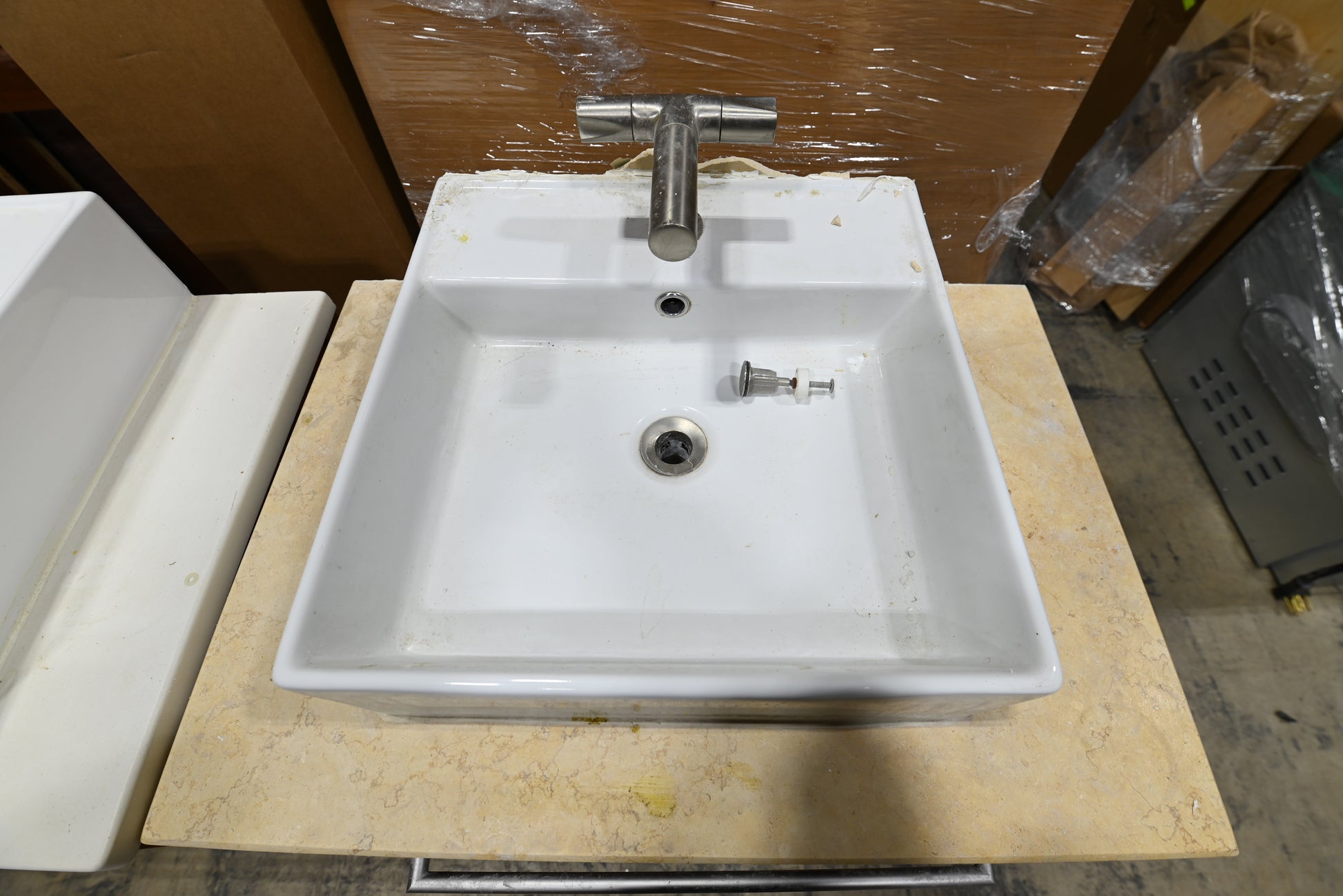 Modern 30" Wooden Single Vanity with Stone Top, White Top Mount Sink and Faucet