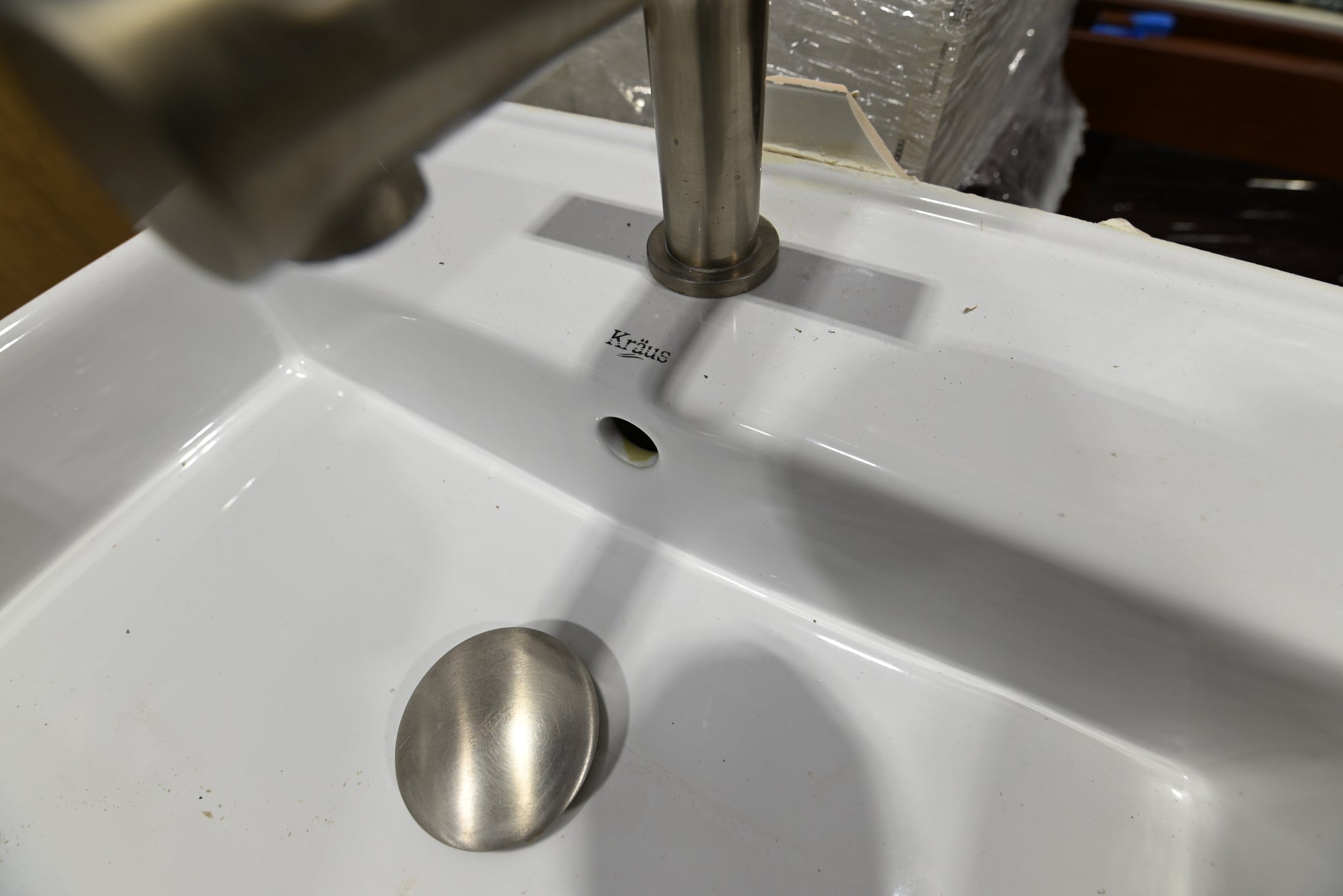 Modern 54" Wooden Double Vanity with White Top, Top Mount Sinks and Faucets