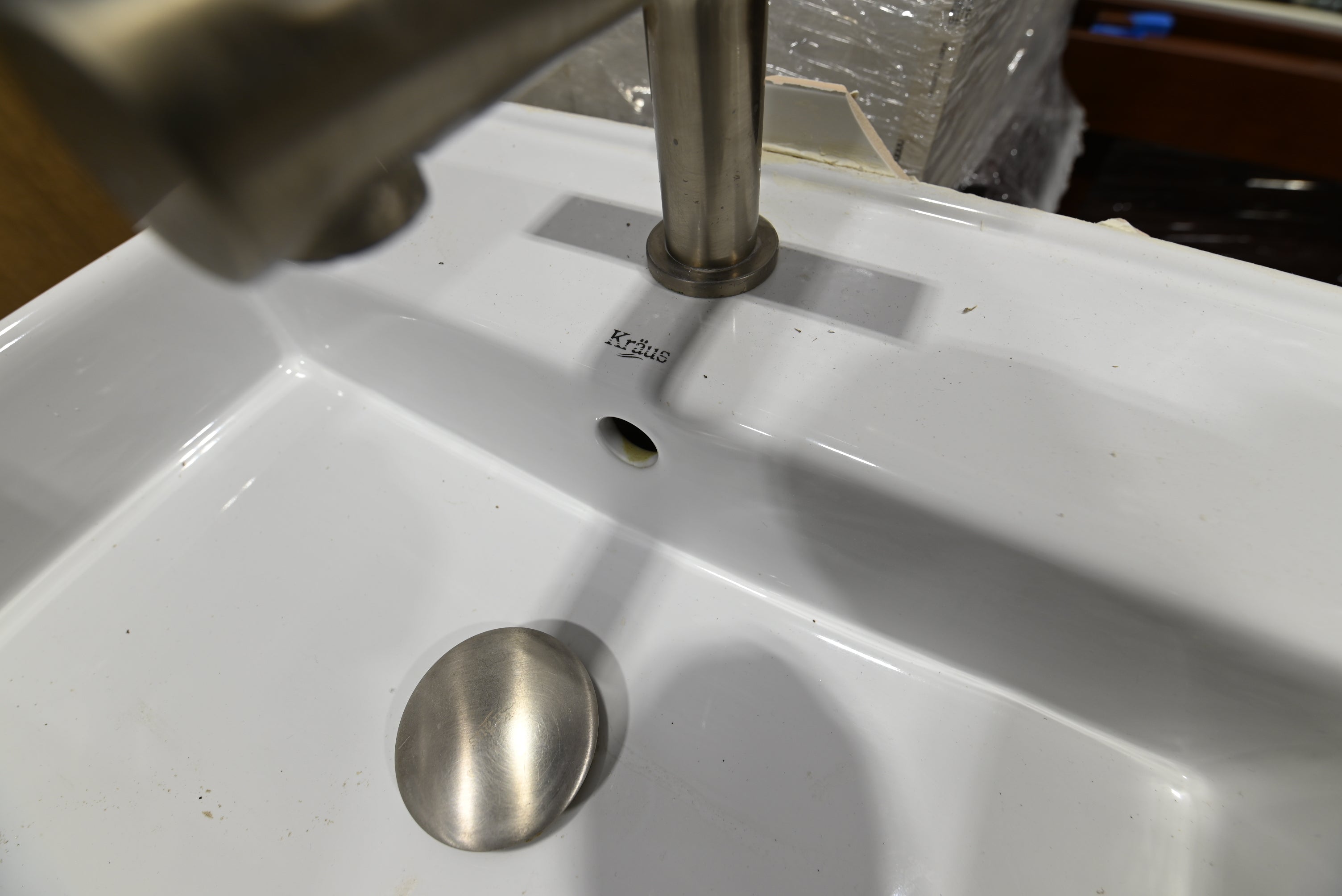 Modern 54" Wooden Double Vanity with White Top, Top Mount Sinks and Faucets