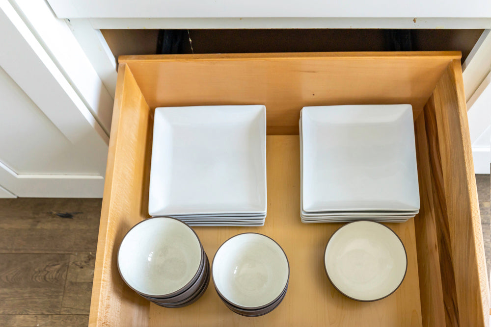 Transitional White Kitchen with Marble Waterfall Island and Thermador Appliances