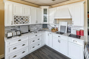 Forevermark Traditional White Kitchen Corner with White Marble Countertops