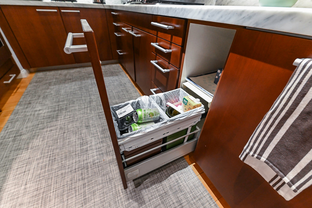 Poggenpohl Brown Toned Transitional Kitchen with Marble Countertops and Appliances