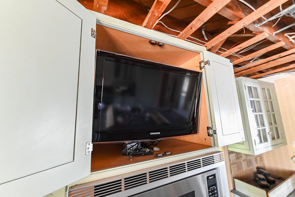 Traditional Washed Out Light Green Kitchen with Island, Granite Countertops and Viking Appliances