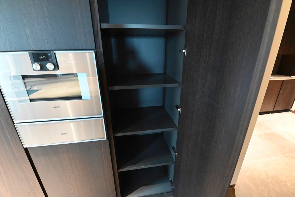 minotticucine Modern Classic Dark Brown Kitchen with Stone Countertops and Gaggenau Refrigerators