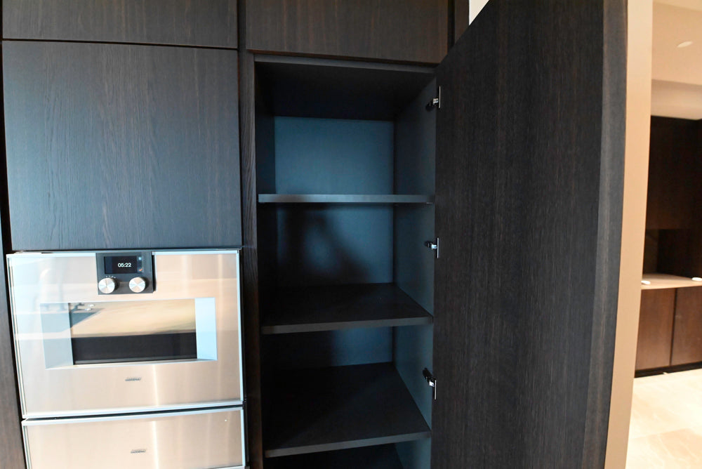 minotticucine Modern Classic Dark Brown Kitchen with Stone Countertops and Gaggenau Refrigerators