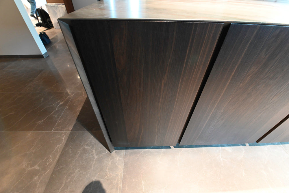 minotticucine Modern Classic Dark Brown Kitchen with Stone Countertops and Gaggenau Refrigerators