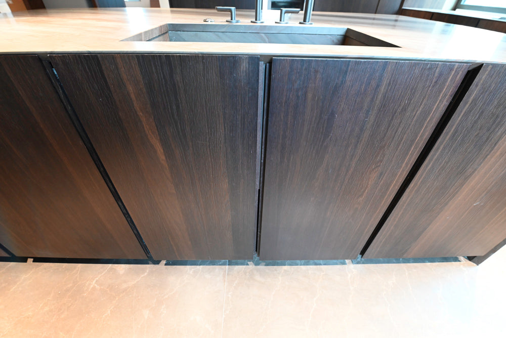 minotticucine Modern Classic Dark Brown Kitchen with Stone Countertops and Gaggenau Refrigerators