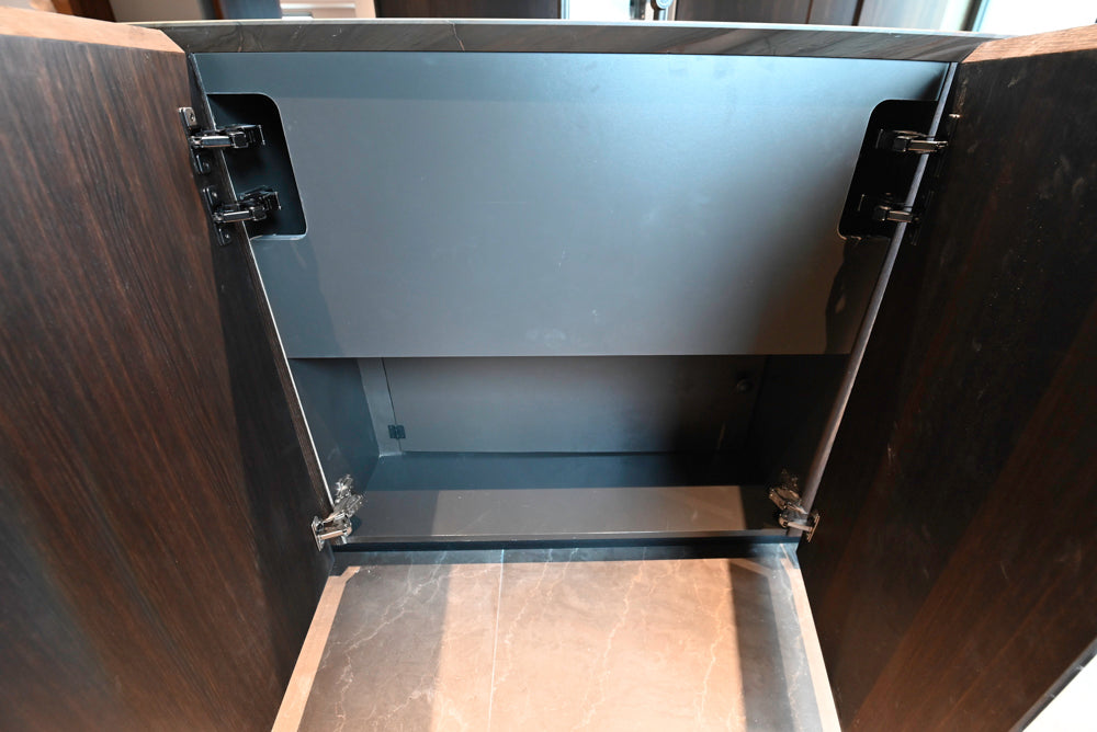 minotticucine Modern Classic Dark Brown Kitchen with Stone Countertops and Gaggenau Refrigerators