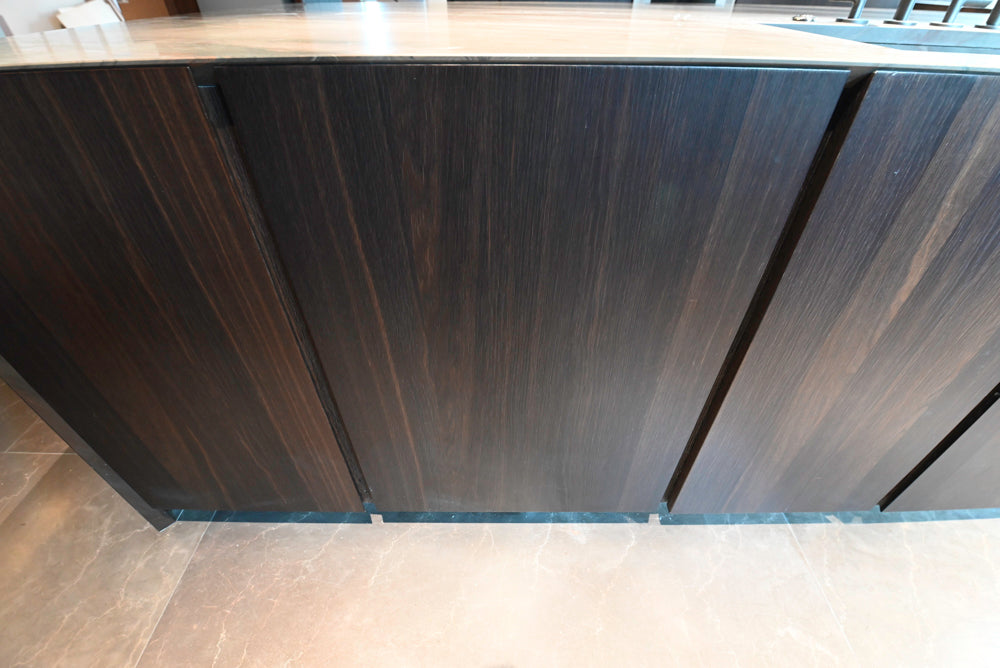 minotticucine Modern Classic Dark Brown Kitchen with Stone Countertops and Gaggenau Refrigerators