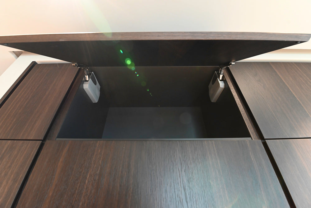 minotticucine Modern Classic Dark Brown Kitchen with Stone Countertops and Gaggenau Refrigerators