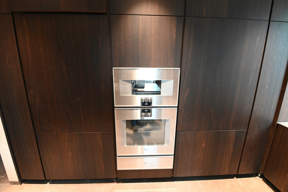 minotticucine Modern Classic Dark Brown Kitchen with Stone Countertops and Gaggenau Refrigerators