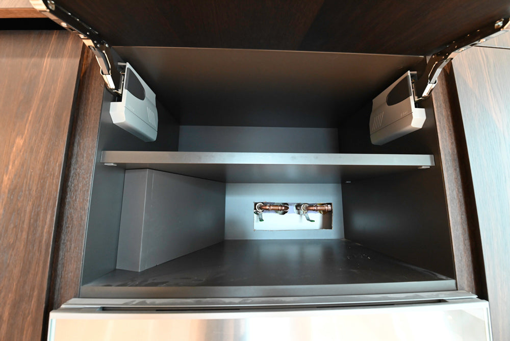 minotticucine Modern Classic Dark Brown Kitchen with Stone Countertops and Gaggenau Refrigerators