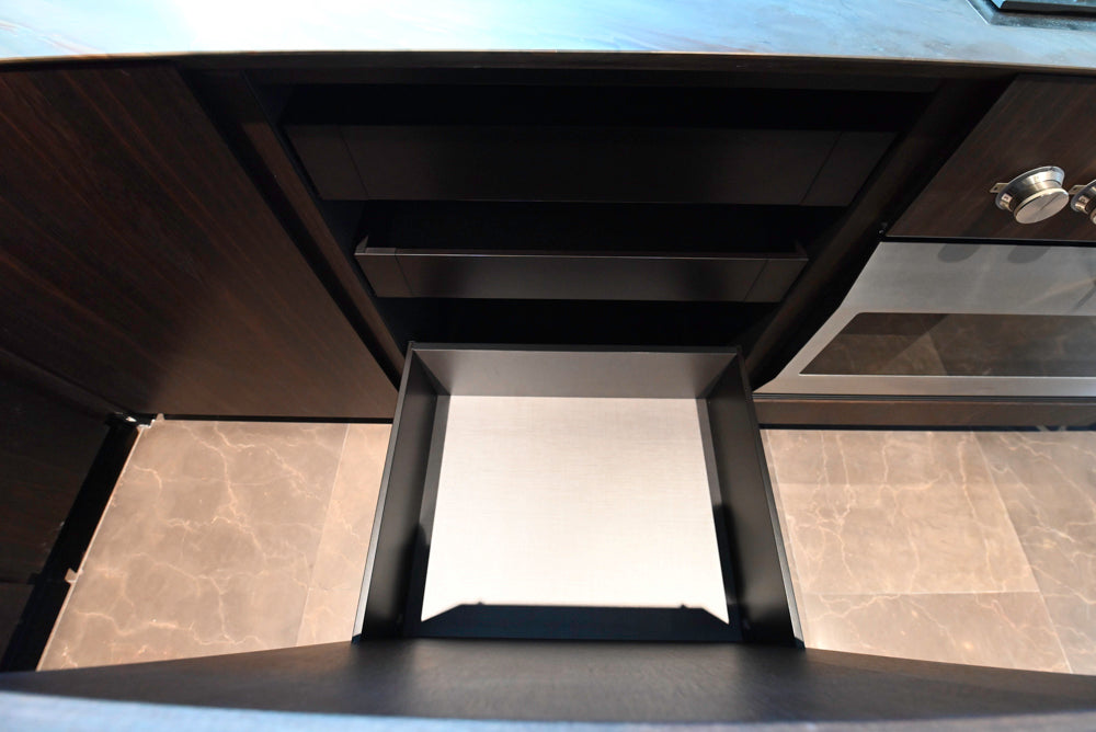 minotticucine Modern Classic Dark Brown Kitchen with Stone Countertops and Gaggenau Refrigerators