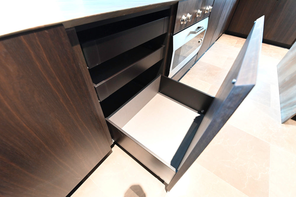 minotticucine Modern Classic Dark Brown Kitchen with Stone Countertops and Gaggenau Refrigerators