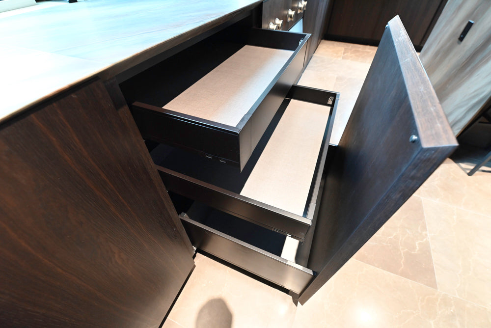 minotticucine Modern Classic Dark Brown Kitchen with Stone Countertops and Gaggenau Refrigerators