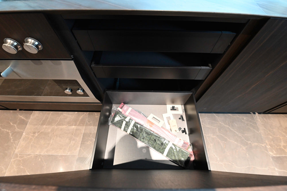 minotticucine Modern Classic Dark Brown Kitchen with Stone Countertops and Gaggenau Refrigerators