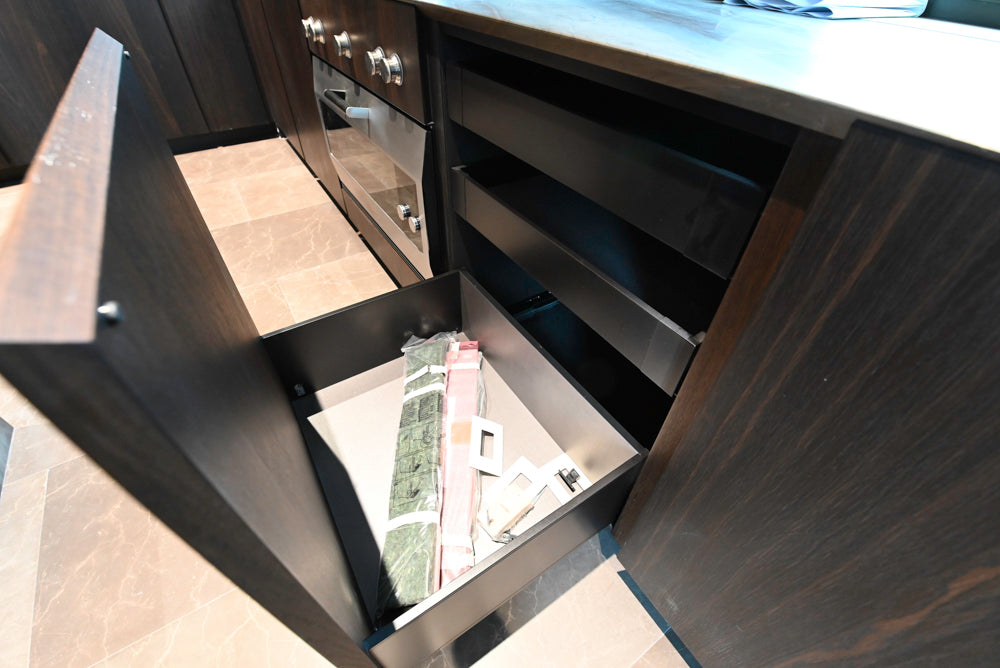 minotticucine Modern Classic Dark Brown Kitchen with Stone Countertops and Gaggenau Refrigerators