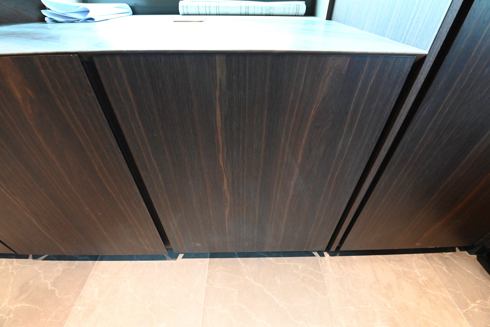 minotticucine Modern Classic Dark Brown Kitchen with Stone Countertops and Gaggenau Refrigerators