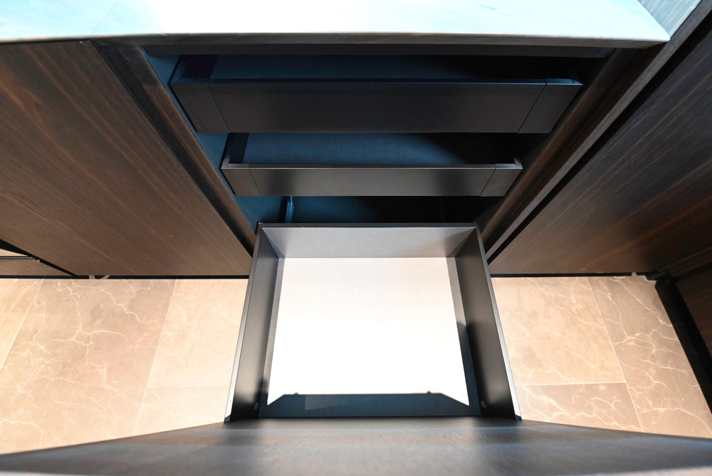 minotticucine Modern Classic Dark Brown Kitchen with Stone Countertops and Gaggenau Refrigerators