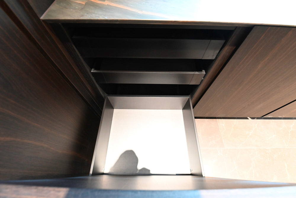 minotticucine Modern Classic Dark Brown Kitchen with Stone Countertops and Gaggenau Refrigerators